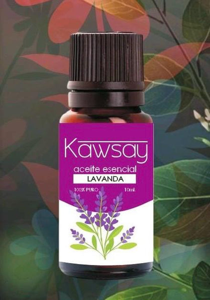 Frasco ámbar de aceite esencial de Lavanda Kawsay de 10ml 100% puro y grado terapéutico para aromaterapia, relajación profunda y regulación emocional.