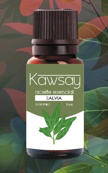 Frasco ámbar de aceite esencial de Salvia Kawsay de 10 ml 100% puro y grado terapéutico para aromaterapia, masajes y regulación emocional.